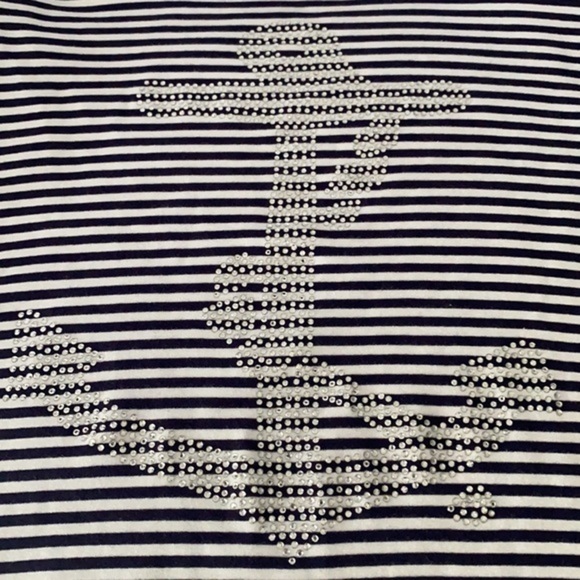 Chico’s Stripes Navy White Anchors Bedazzled 3/4 Sleeves Round Neck Blouse 2 - Picture 3 of 8